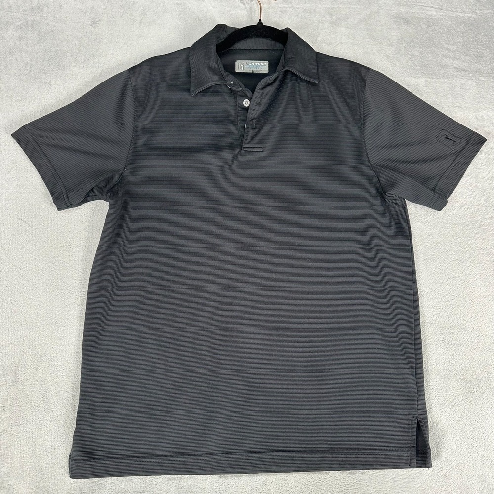 PGA Tour Golf Polo Shirt Mens S Black Fitted Short Sleeve